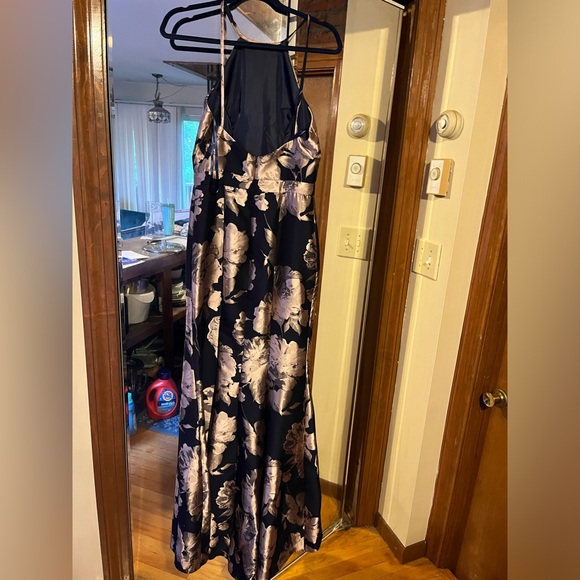 Dylan Grey Navy Blue & Gold flower Prom Dress - Picture 2 of 4